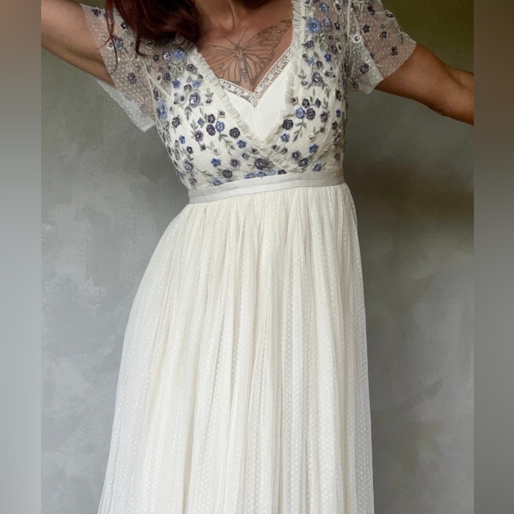 Needle & Thread embellished maxi dress with tulle skirt cream